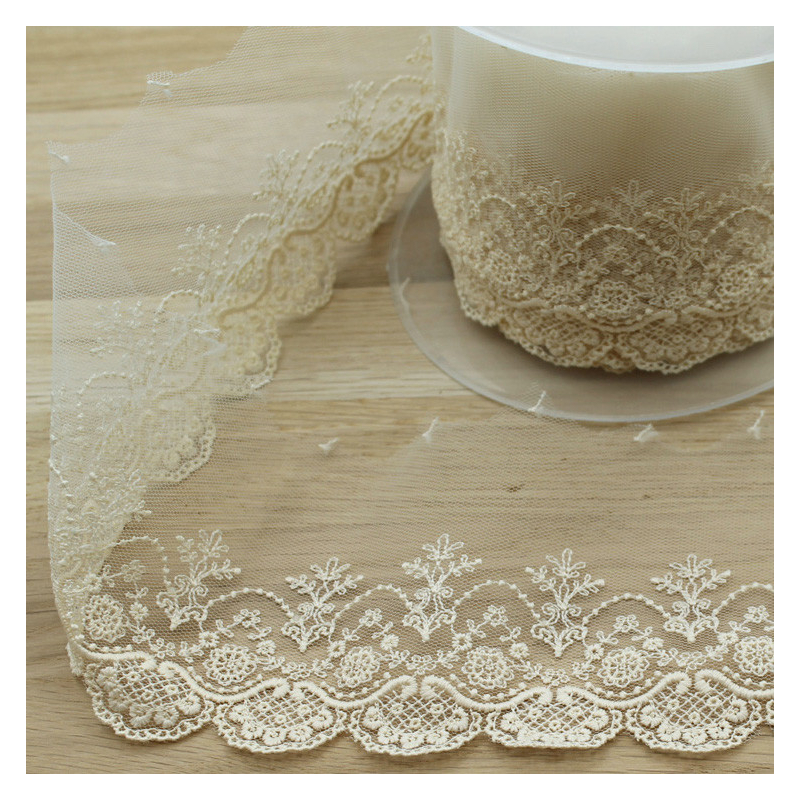 Galon dentelle tulle brodé 95mm x 1m écru