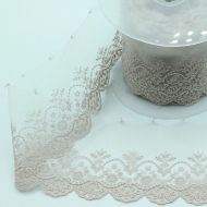 Galon dentelle tulle brodé 95mm x 1m vieux rose grisé