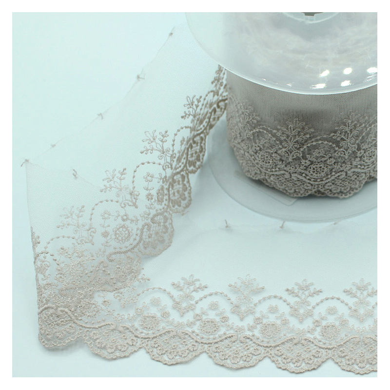 Galon dentelle tulle brodé 95mm x 1m vieux rose grisé