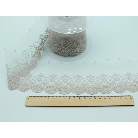 Galon dentelle tulle brodé 95mm x 1m vieux rose grisé Galon dentelle tulle brodé 95mm x 1m vieux rose grisé