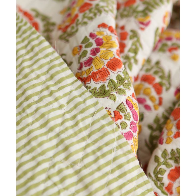 Ravi - Tissu indien matelassé double face coton hand block teal largeur 100cm