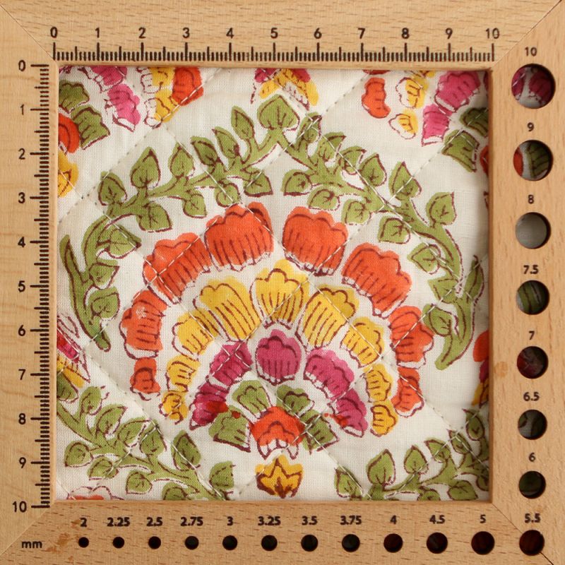 Ravi - Tissu indien matelassé double face coton hand block teal largeur 100cm