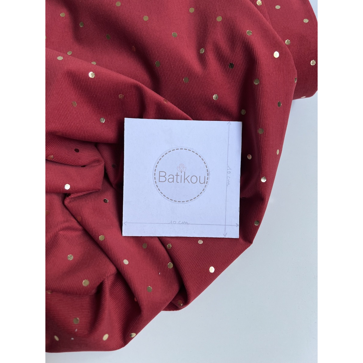 Romane - Velours milleraies coton rouge imprimé pois dorés  - 8