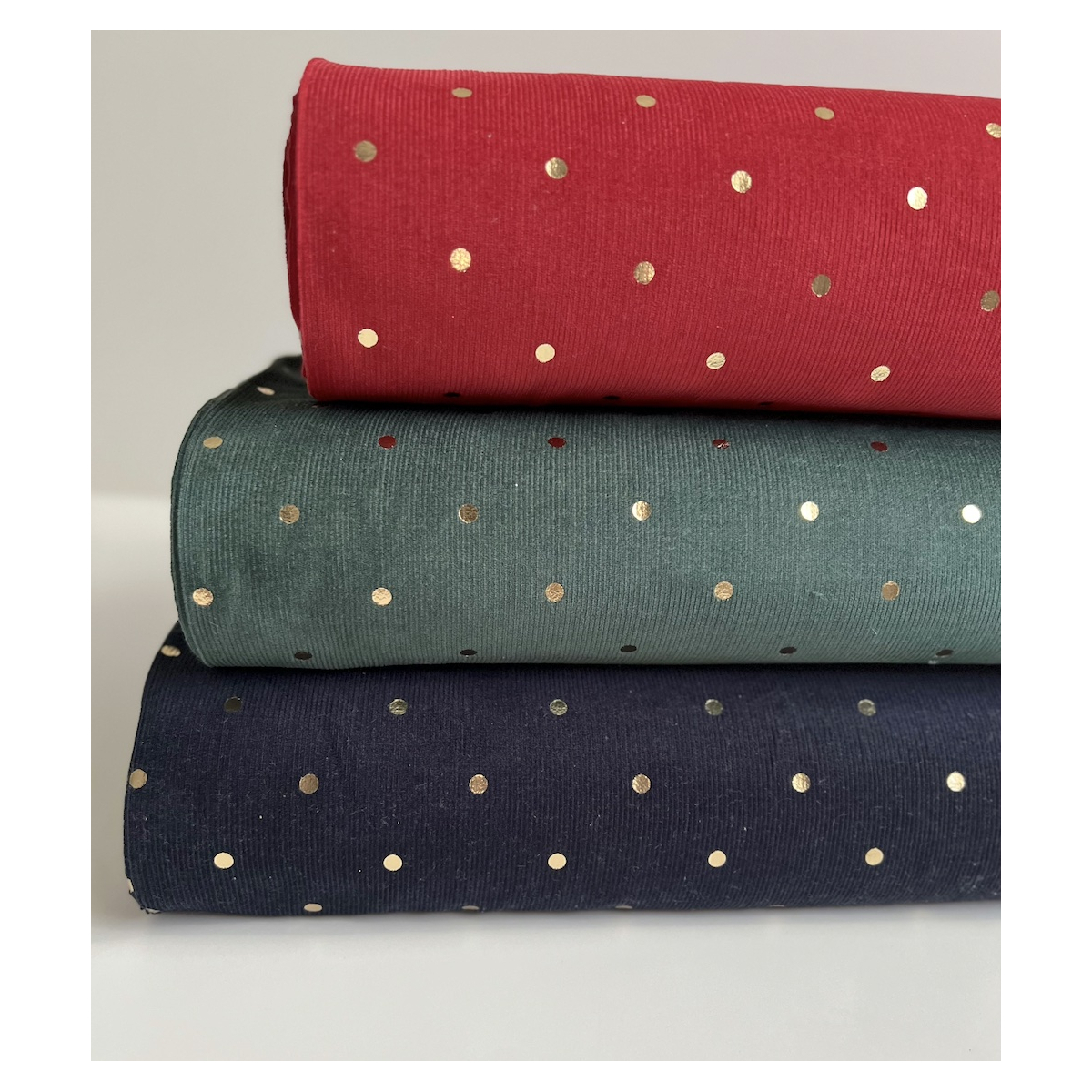 Romane - Velours milleraies coton rouge imprimé pois dorés  - 10