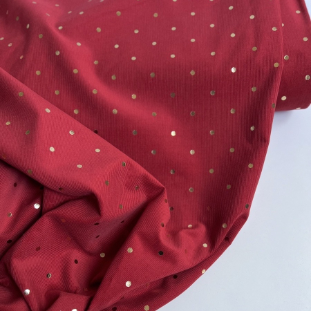 Romane - Velours milleraies coton rouge imprimé pois dorés  - 1