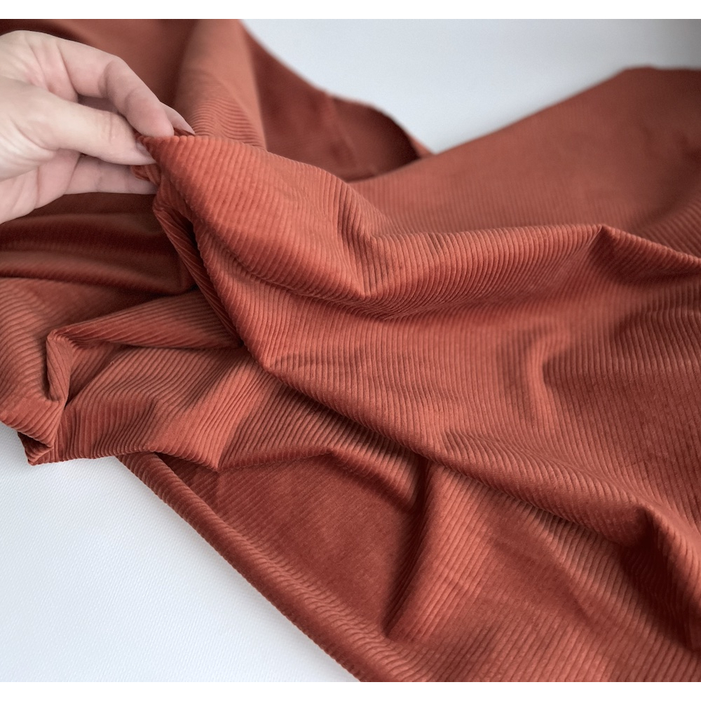 Velours à côtes coton organique coloris roux écureuil  - 2