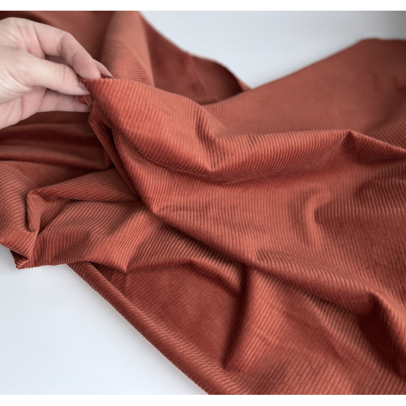 Velours à côtes coton organique coloris roux écureuil  - 2