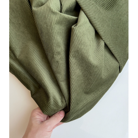 Velours à côtes coton organique coloris vert mousse  - 2