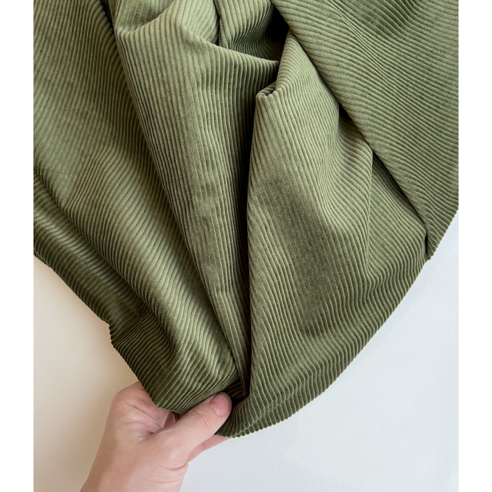 Velours à côtes coton organique coloris vert mousse  - 2