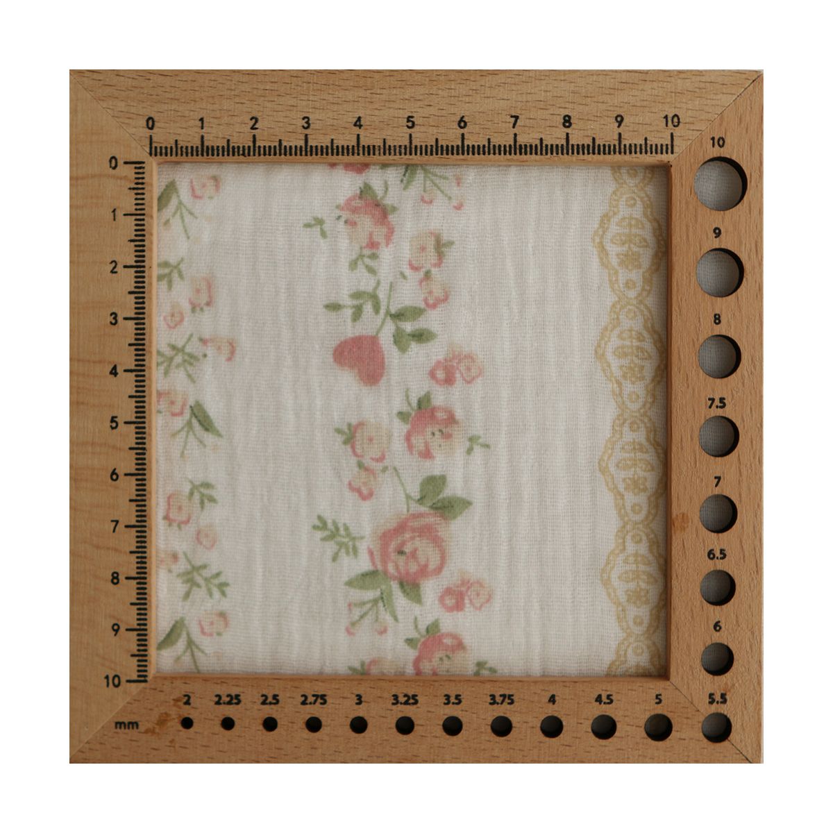 Agatha - Double gaze de coton motif fond blanc motif vert, beige et rose