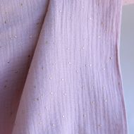 Double gaze de coton pois dorés fond vieux rose