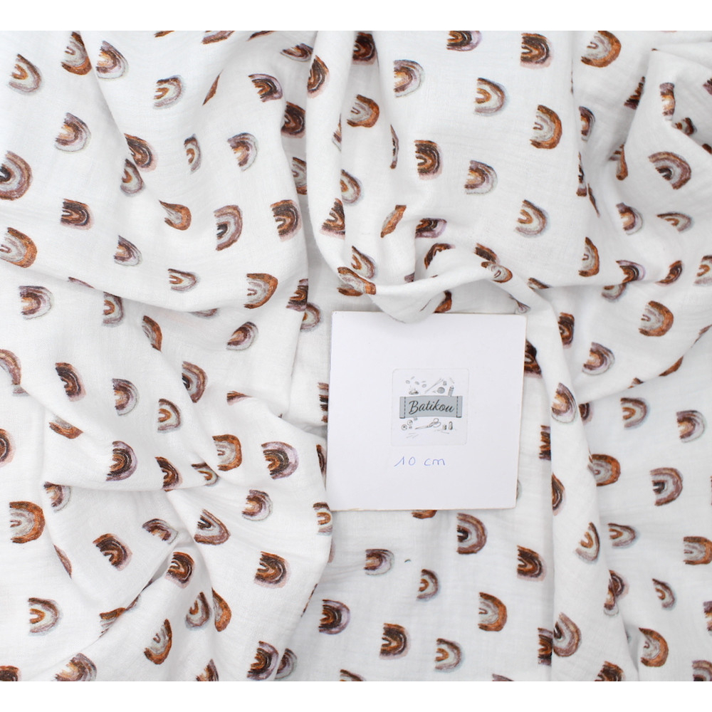 Double gaze de coton imprimé arc en ciel argile