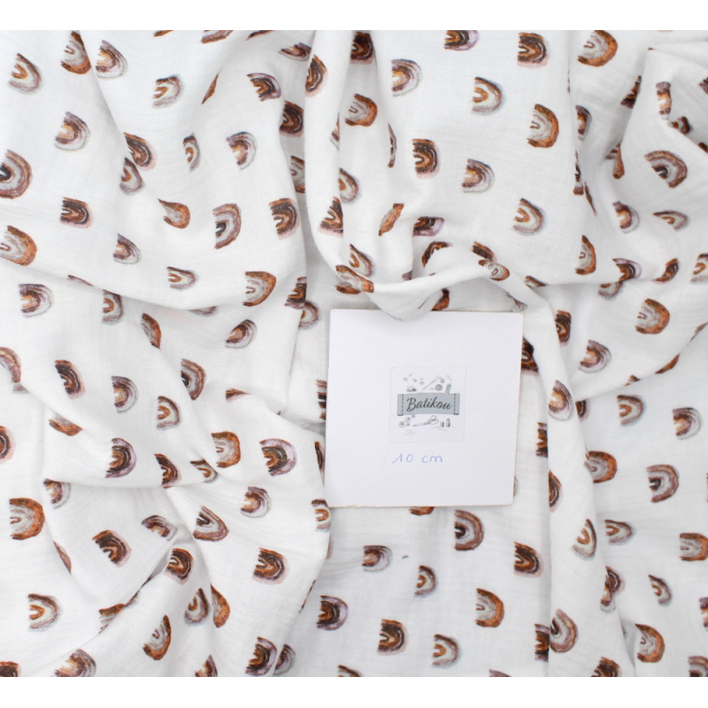 Double gaze de coton imprimé arc en ciel argile