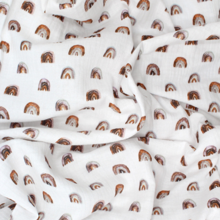 Double gaze de coton imprimé arc en ciel argile