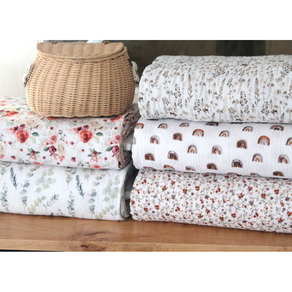 Double gaze de coton imprimé arc en ciel argile