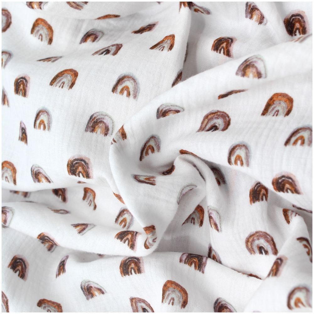 Double gaze de coton imprimé arc en ciel argile