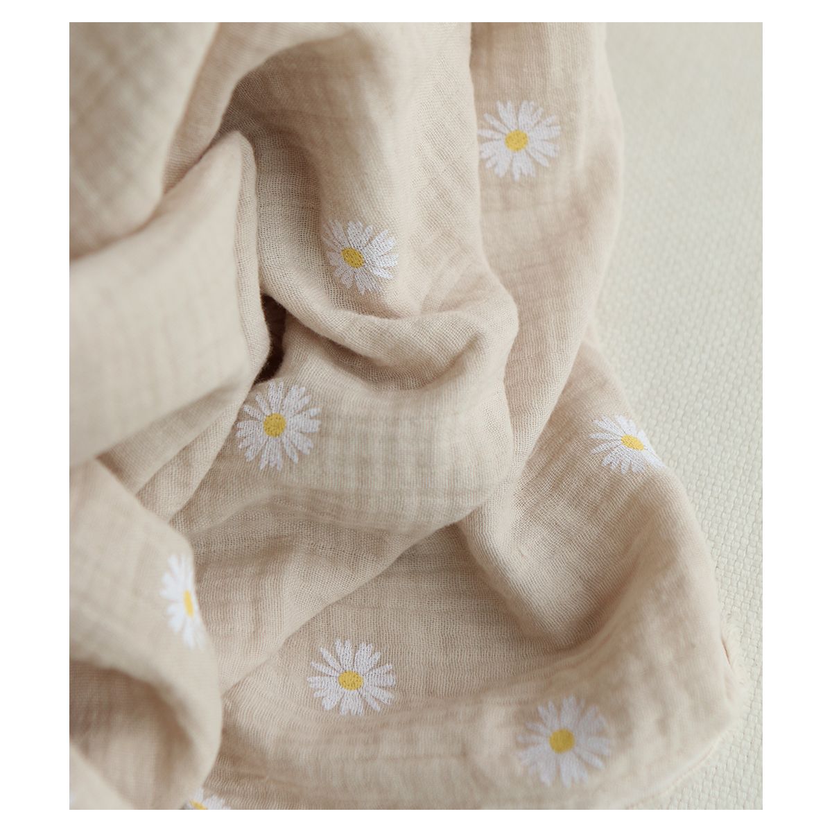 Daisy - Double gaze coton BIO motif exclusif fond crème