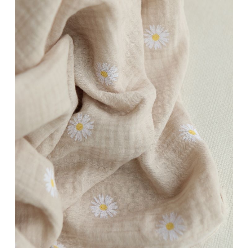 Daisy - Double gaze coton BIO motif exclusif fond crème