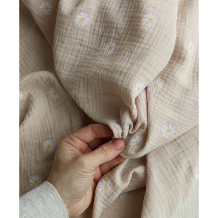 Daisy - Double gaze coton BIO motif exclusif fond crème
