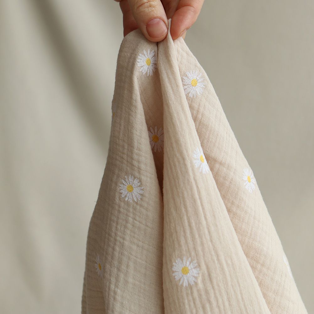 Daisy - Double gaze coton BIO motif exclusif fond crème