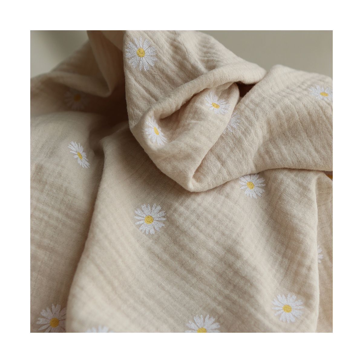 Daisy - Double gaze coton BIO motif exclusif fond crème