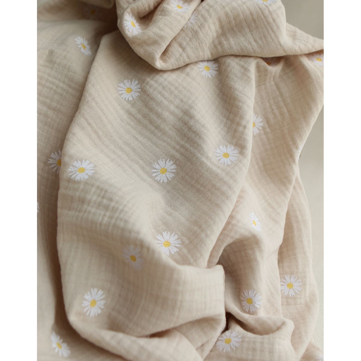 Daisy - Double gaze coton BIO motif exclusif fond crème