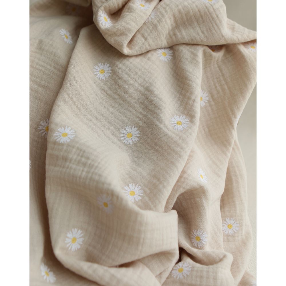 Daisy - Double gaze coton BIO motif exclusif fond crème