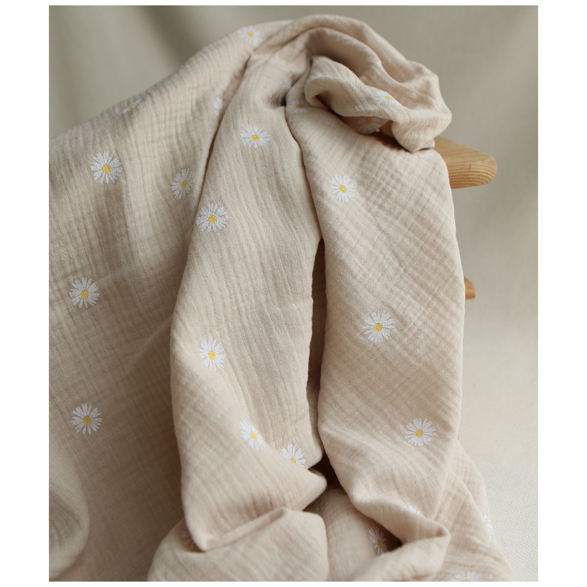 Daisy - Double gaze coton BIO motif exclusif fond crème