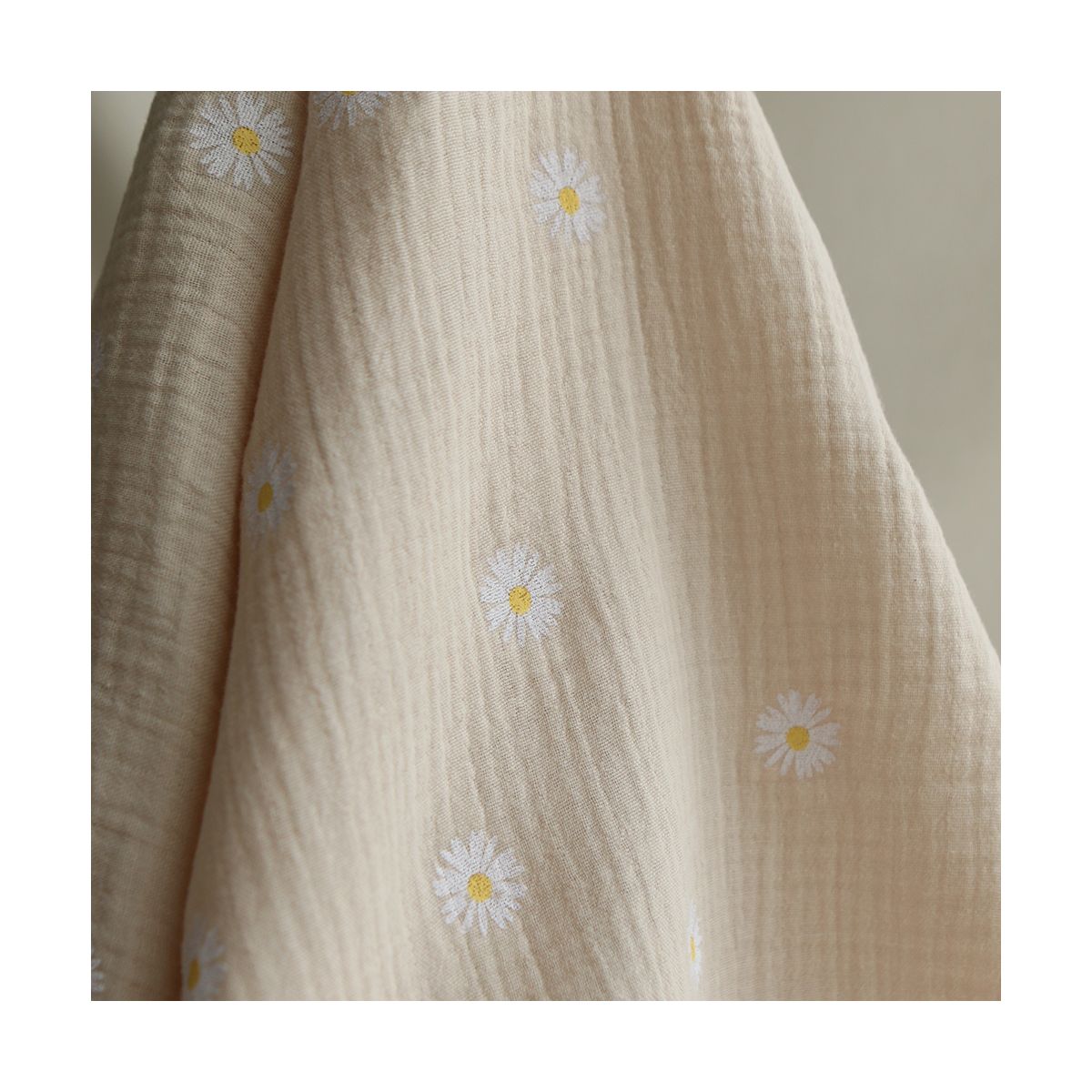 Daisy - Double gaze coton BIO motif exclusif fond crème