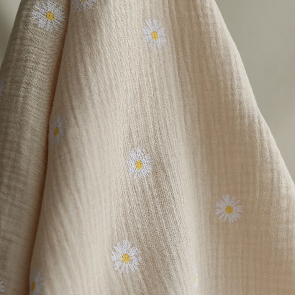 Daisy - Double gaze coton BIO motif exclusif fond crème