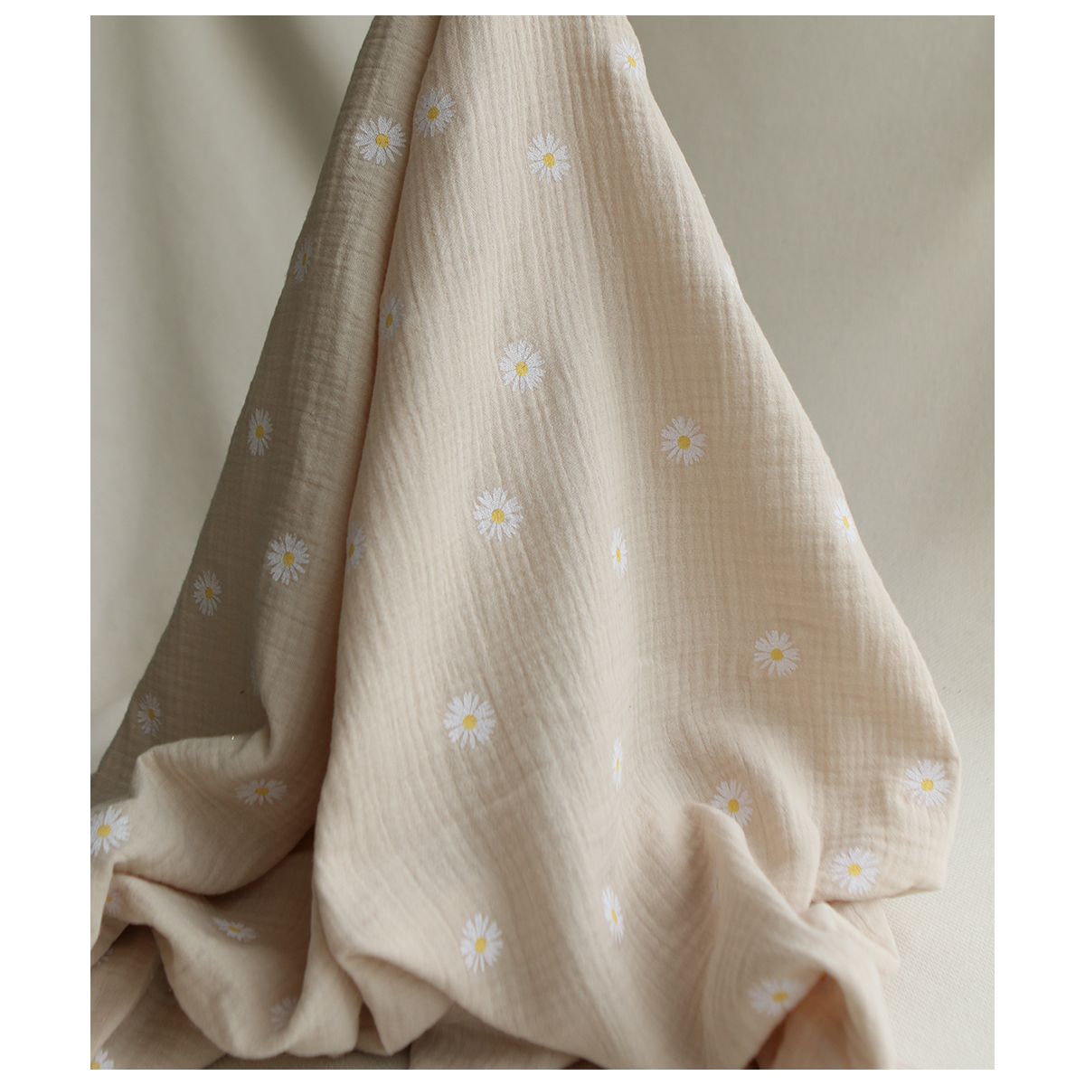 Daisy - Double gaze coton BIO motif exclusif fond crème