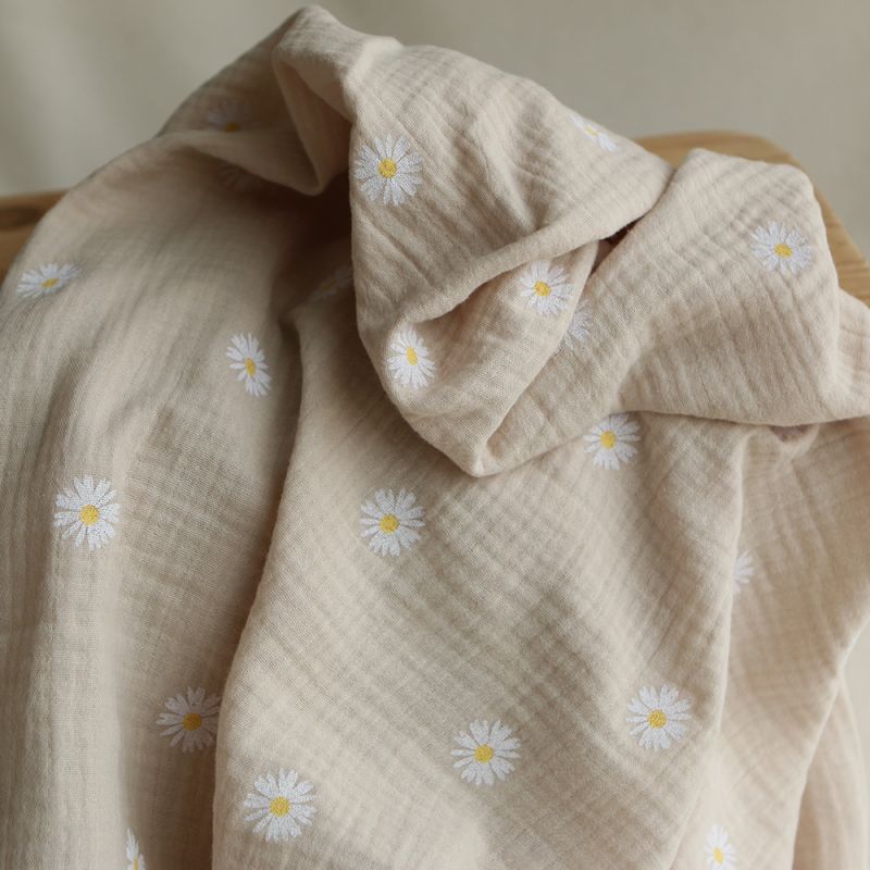 Daisy - Double gaze coton BIO motif exclusif fond crème