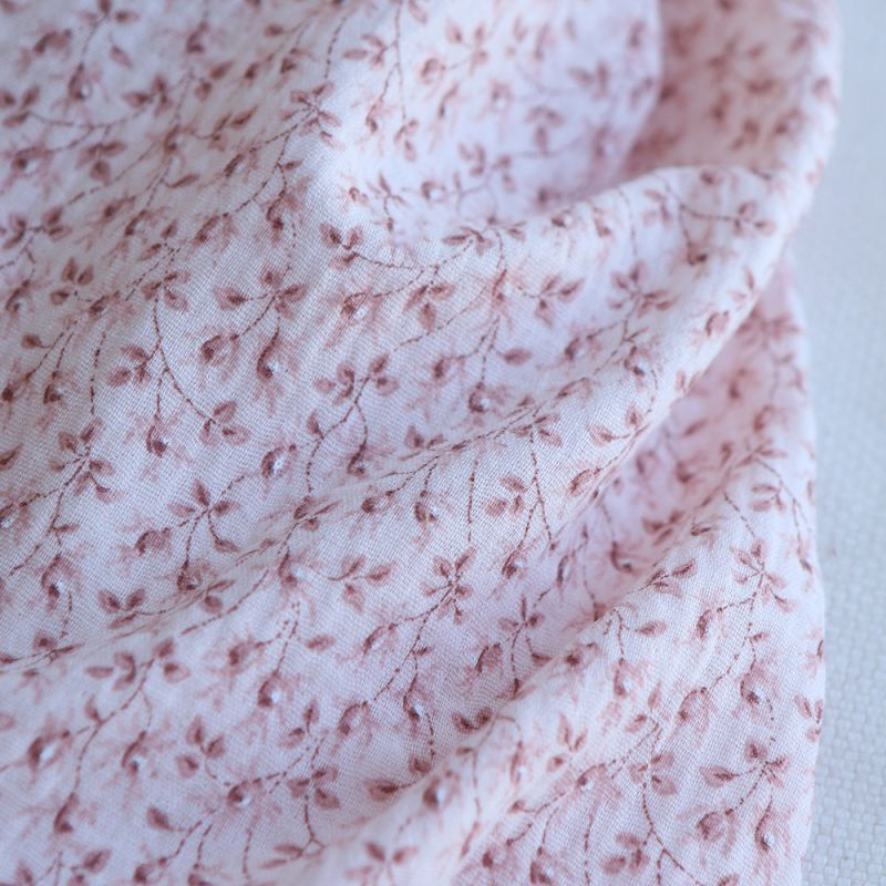 Harper - Double gaze de coton motif fleuri fond rose clair