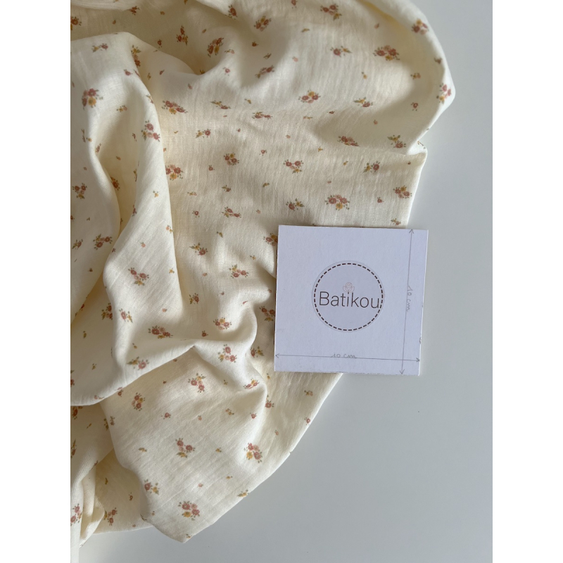 Aminata - Double gaze de coton coloris fond écru imprimé fleuri Tissus issus de l'agriculture biologique  - 5