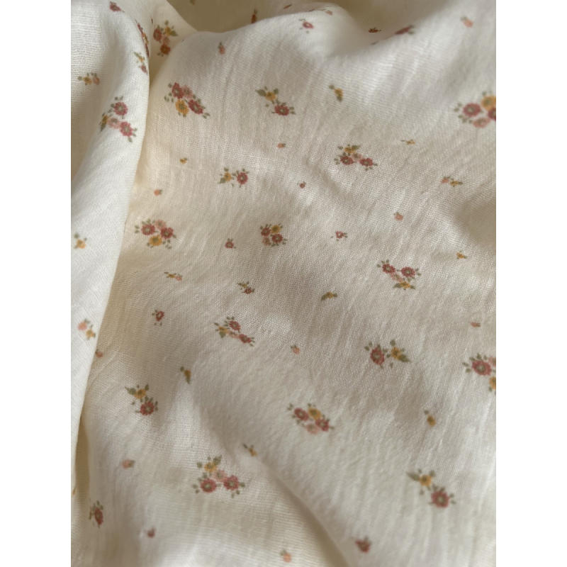 Aminata - Double gaze de coton coloris fond écru imprimé fleuri Tissus issus de l'agriculture biologique  - 6