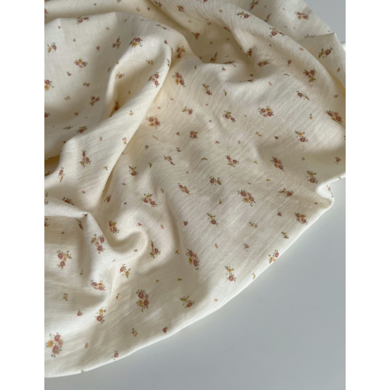 Aminata - Double gaze de coton coloris fond écru imprimé fleuri Tissus issus de l'agriculture biologique  - 8