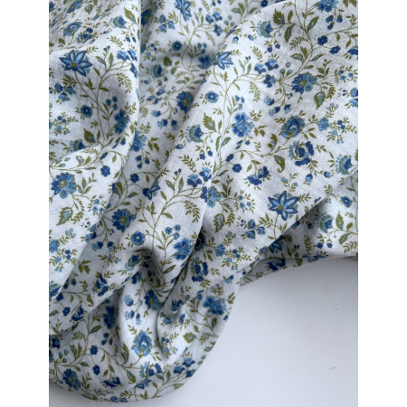 Jaya - Double gaze de coton coloris fond bleu imprimé fleuri Tissus issus de l'agriculture biologique  - 2