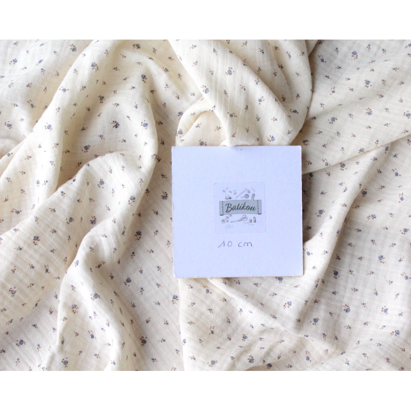 Caroline - Double gaze de coton écru à motifs petites fleurs