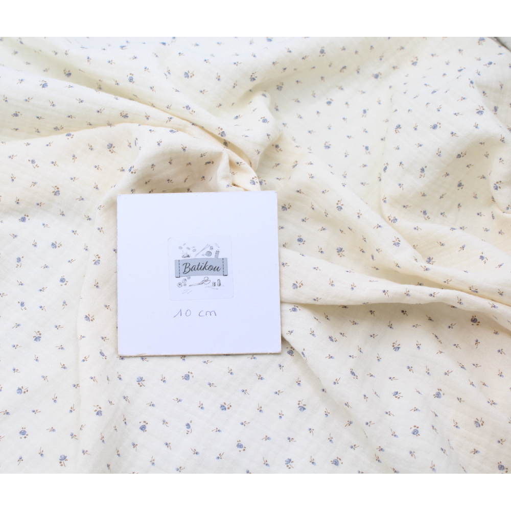 Caroline - Double gaze de coton écru à motifs petites fleurs