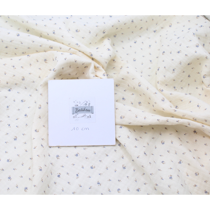 Caroline - Double gaze de coton écru à motifs petites fleurs