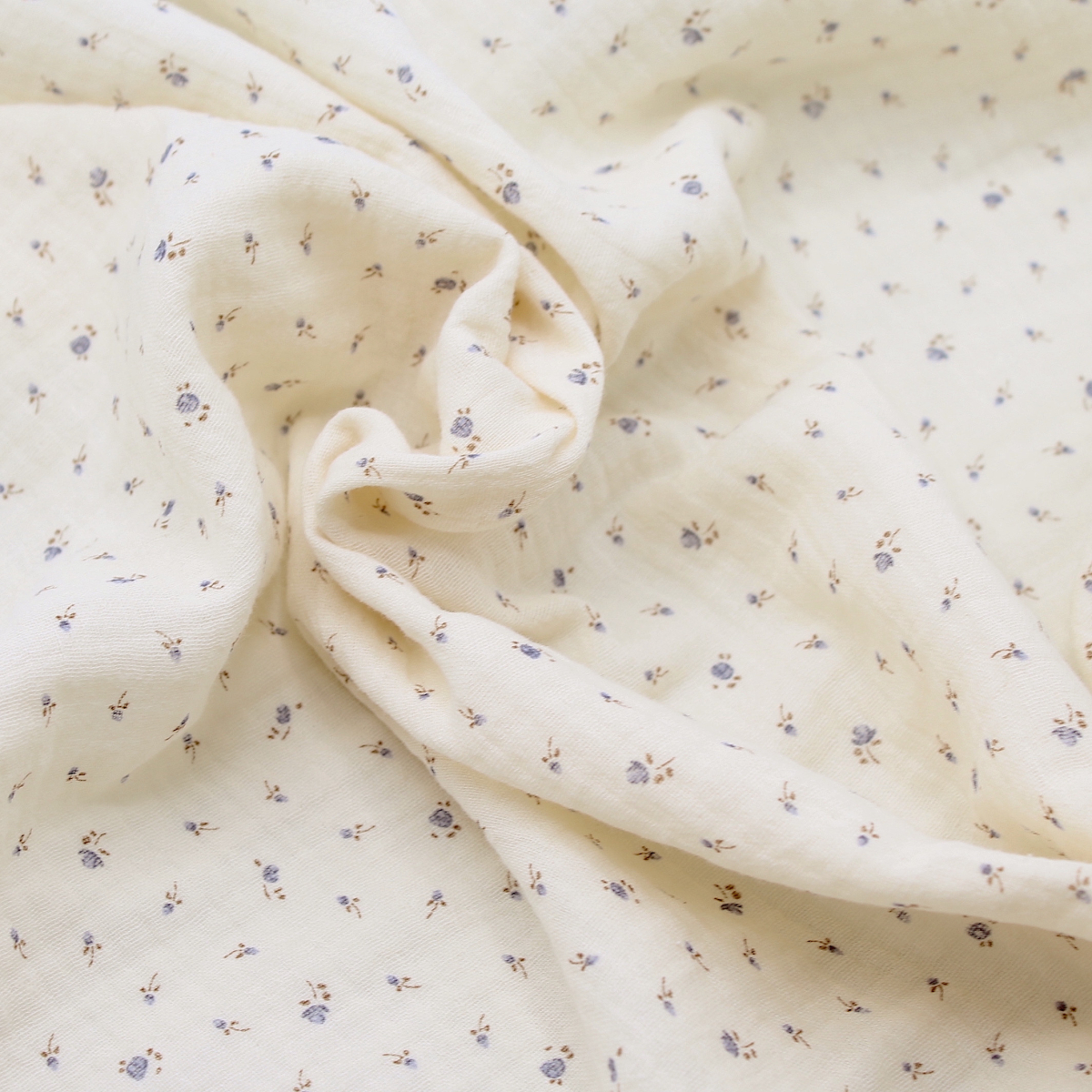 Caroline - Double gaze de coton écru à motifs petites fleurs