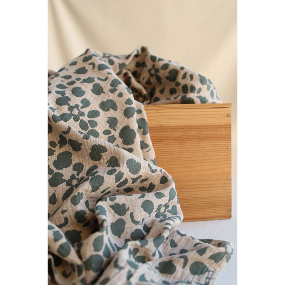 Karakulac - Double gaze de coton fond beige motif anthracite