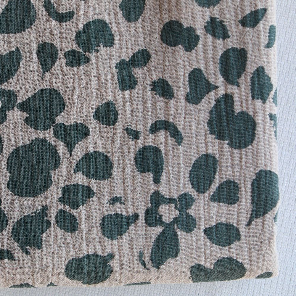 Karakulac - Double gaze de coton fond beige motif anthracite