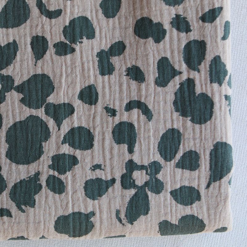 Karakulac - Double gaze de coton fond beige motif anthracite