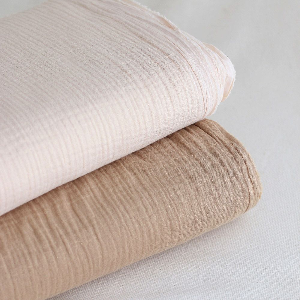 Double gaze de coton crème nude à paillettes