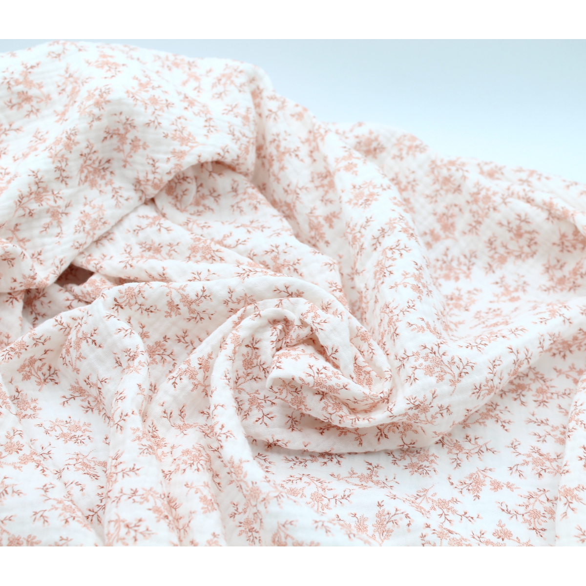 Meriem - Double gaze de coton BIO motif exclusif Pêche frais Tissus issus de l'agriculture biologique  - 5