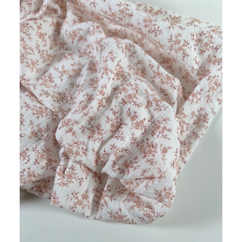 Meriem - Double gaze de coton BIO motif exclusif Pêche frais Tissus issus de l'agriculture biologique  - 8