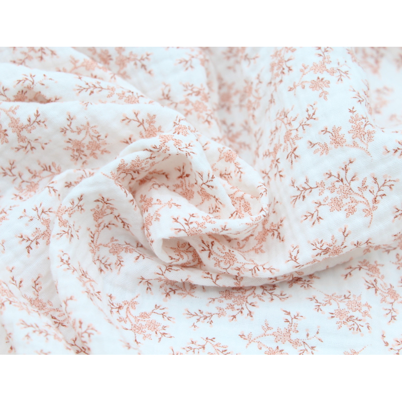 Meriem - Double gaze de coton BIO motif exclusif Pêche frais Tissus issus de l'agriculture biologique  - 6