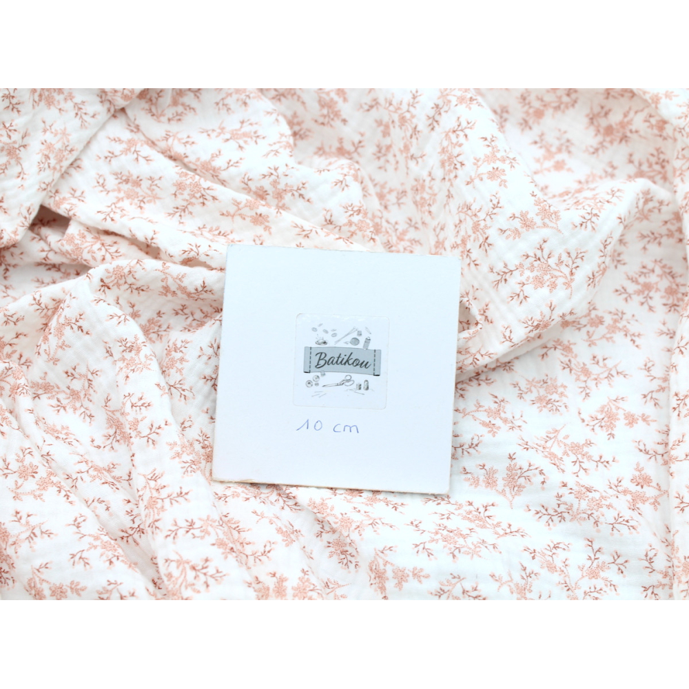 Meriem - Double gaze de coton BIO motif exclusif Pêche frais Tissus issus de l'agriculture biologique  - 3