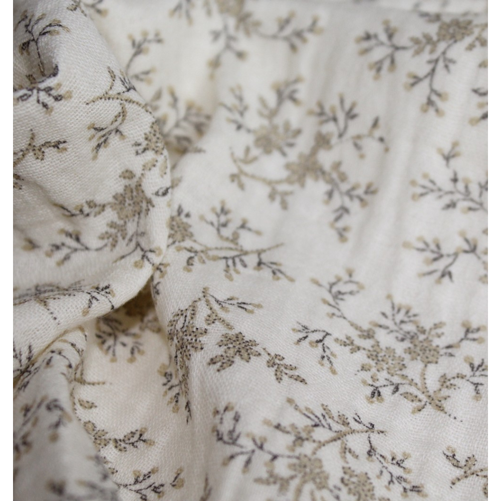 Meriem - Double gaze de coton BIO écru à motifs fleuris Tissus issus de l'agriculture biologique  - 2